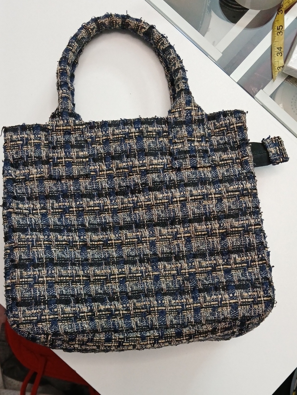 J. Crew Navy and Beige Tweed Tote